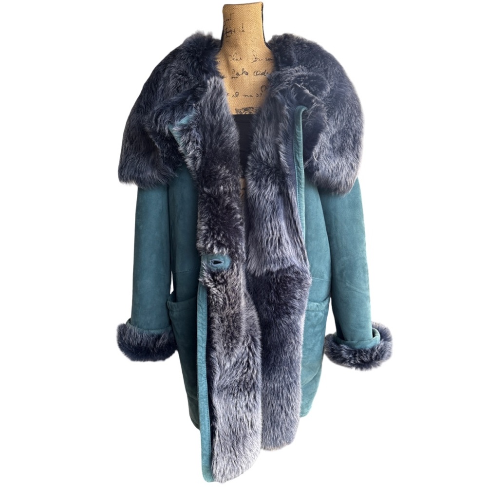 SKINNY Ileana Borelli Suede Italian Teal Jacket with Shearling Lining Women 42